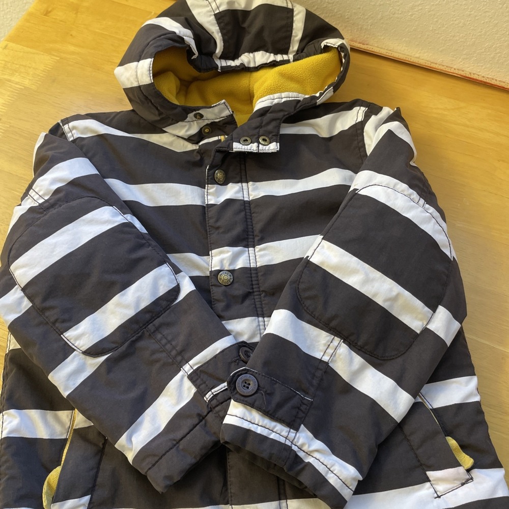 Mini Boden Boys Jacket Coat Parka size 8 Brown white Striped zip button cozy - Picture 2 of 14